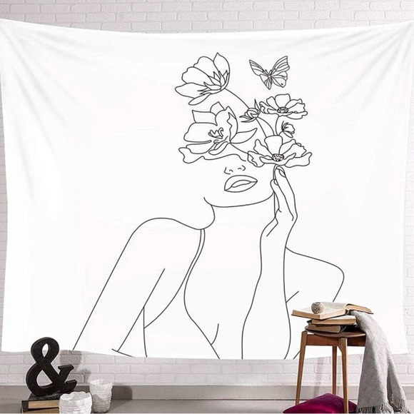 Tapestry Art Line Tapestry Simple Woman with Flower Minimalist Abstract - Picture 2 of 3
